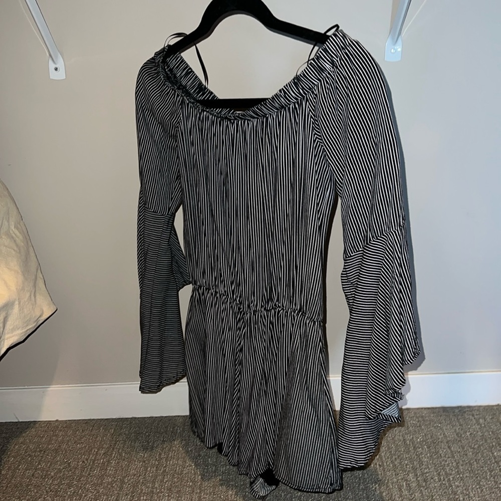 Navy and white stripped off the shoulder romper